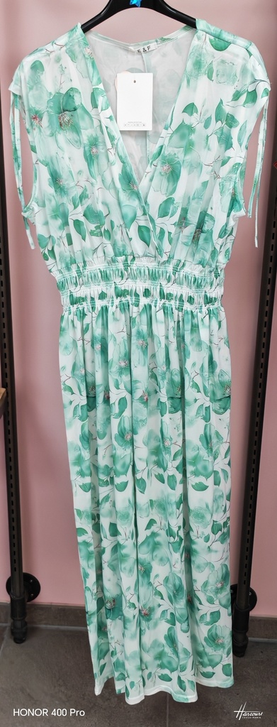 Robe Longue Ozzie vert-eau fleurie