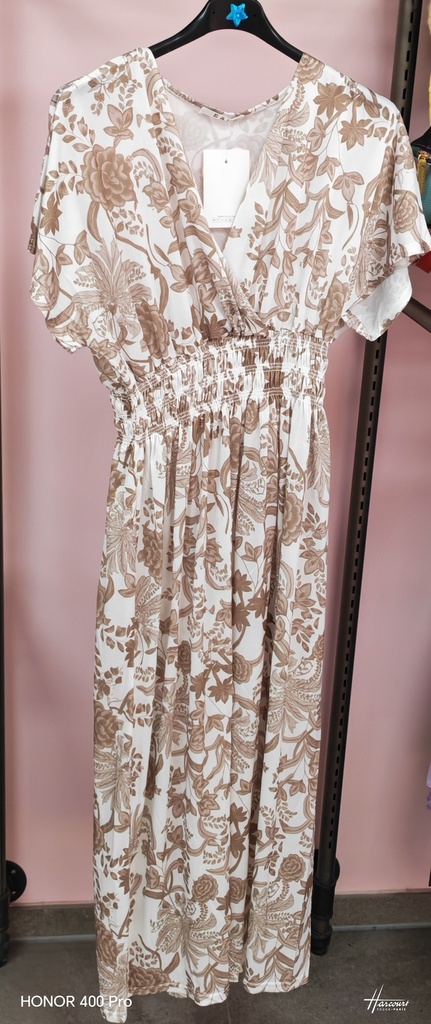 Robe Malia beige feuillage longue 