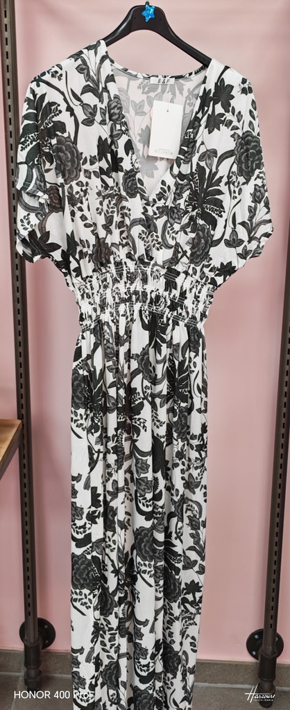 Robe Malia noir feuillage longue