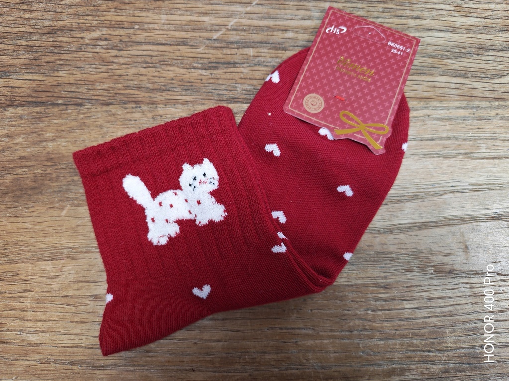 Chaussettes 35/41 - Chat cœur blanche et rouge