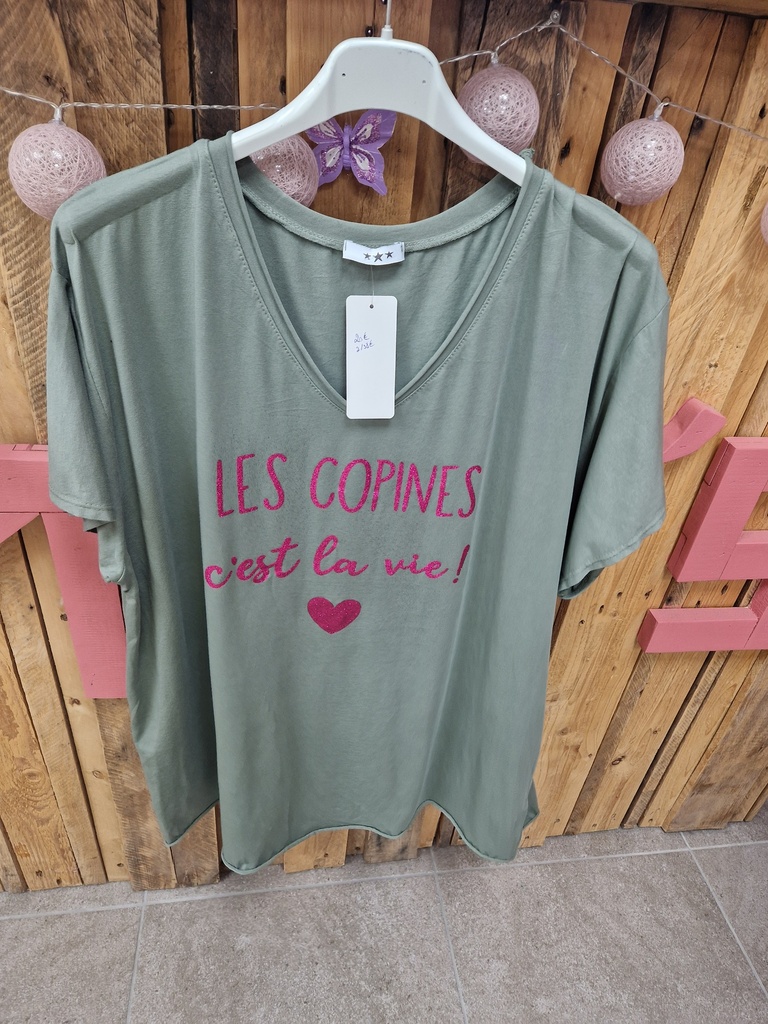 T-shirt les copines c'est la vie kaki