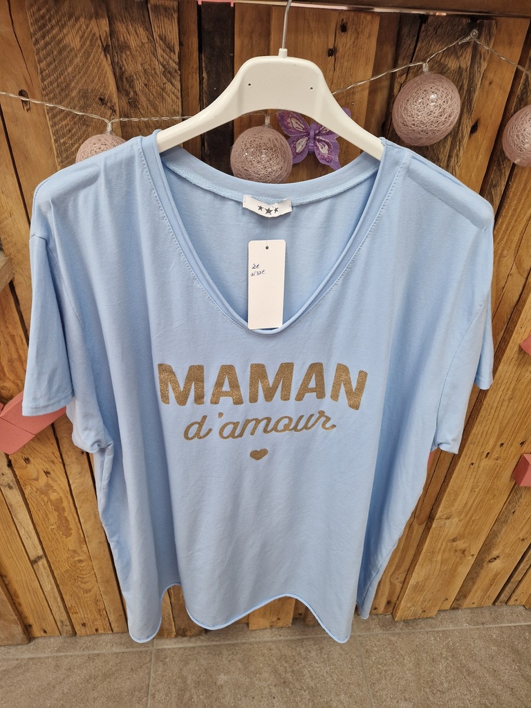 T-shirt "Maman d'amour" bleu ciel