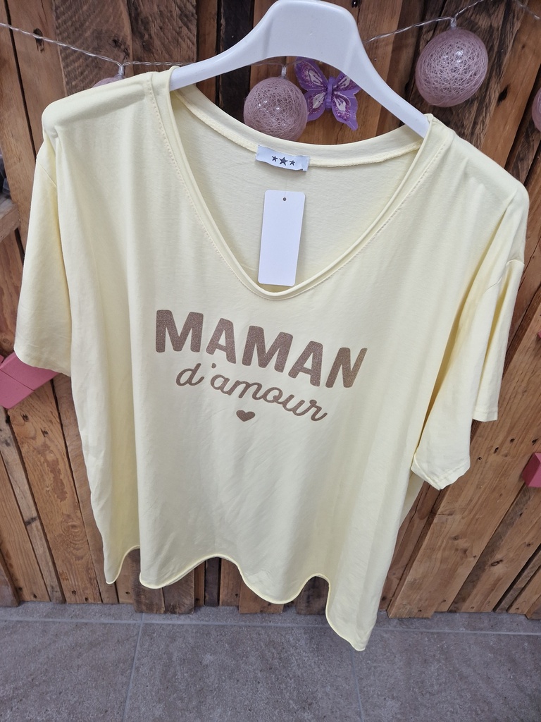 T-shirt "Maman d'amour" jaune