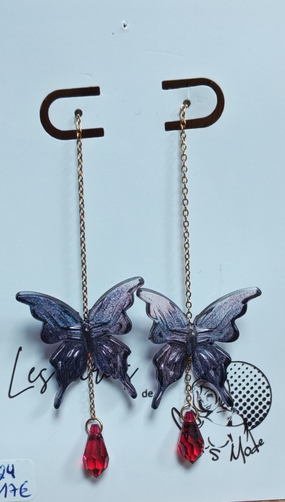 Boucles d'oreilles papillons bordeaux gouttes Scarlet