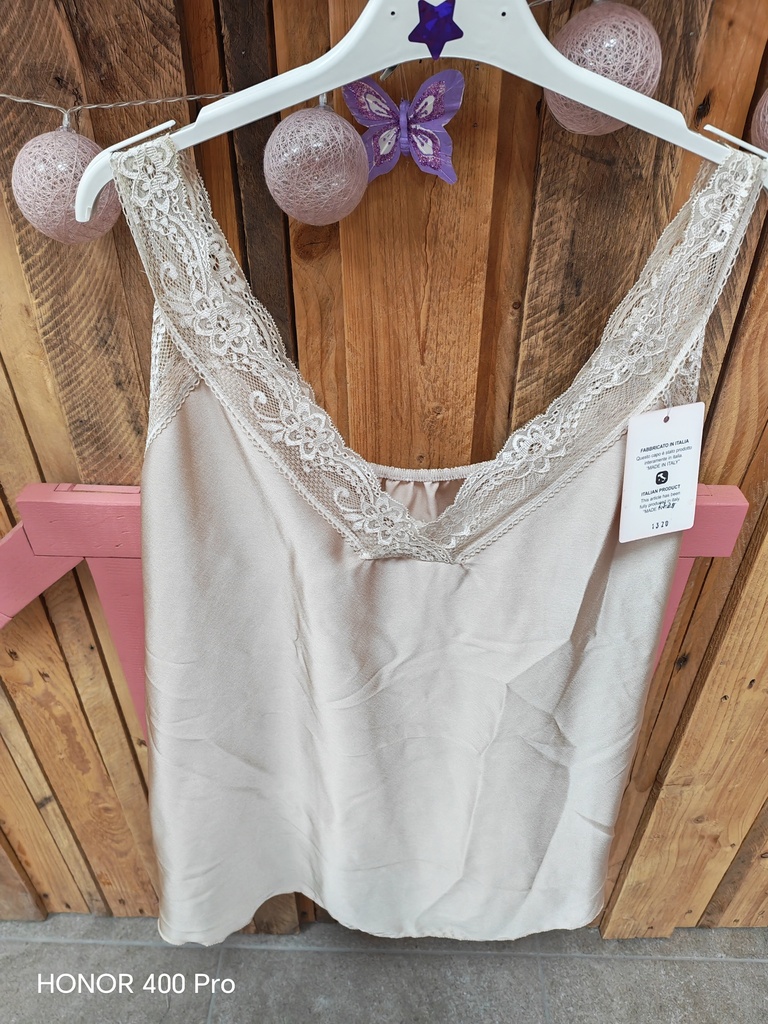 Top Col V dentelle "Zahra" beige