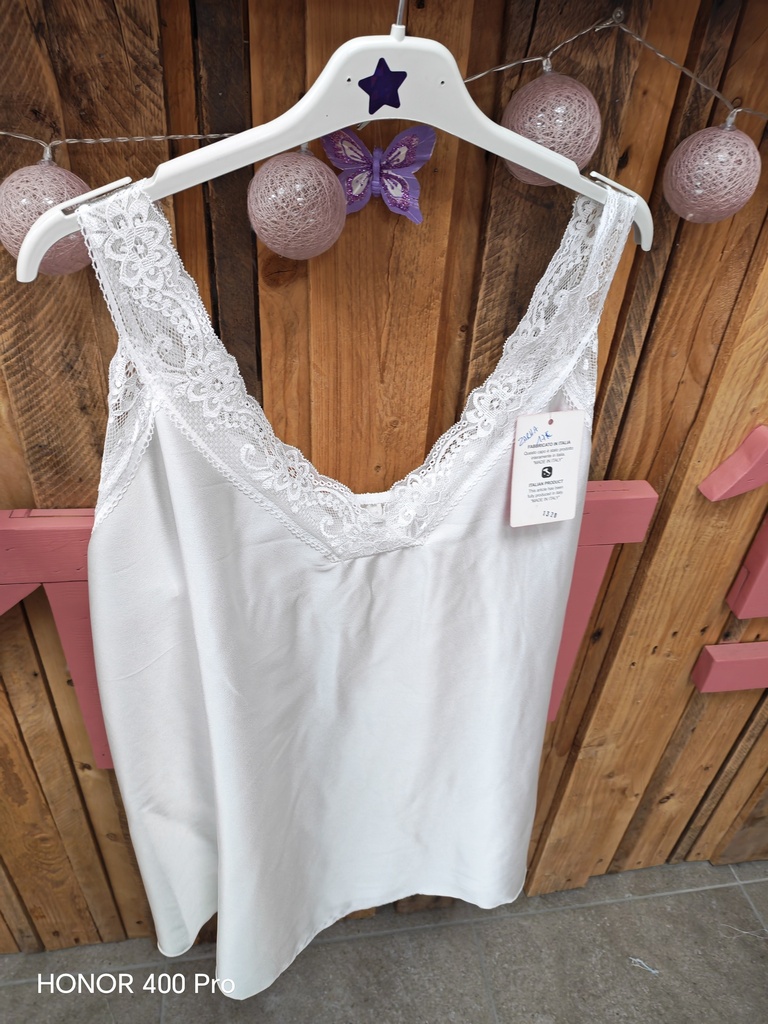 Top Col V dentelle "Zahra" blanc