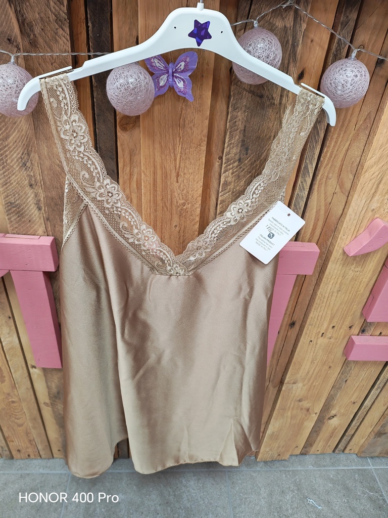 Top Col V dentelle "Zahra" camel