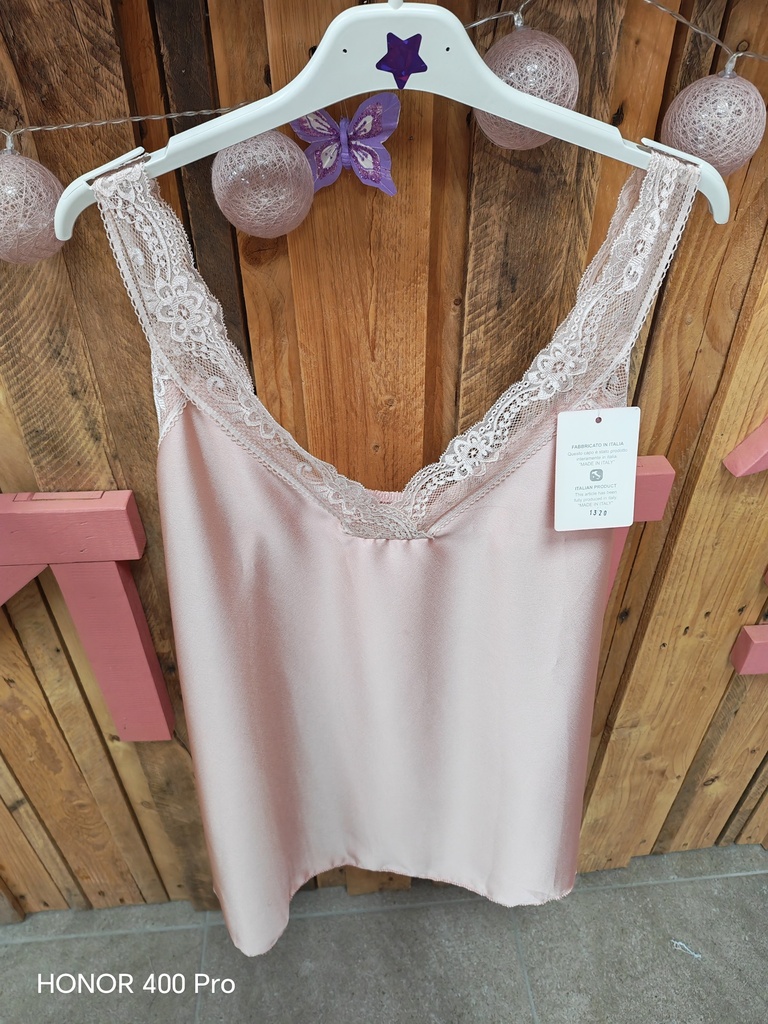 Top Col V dentelle "Zahra" rose pâle