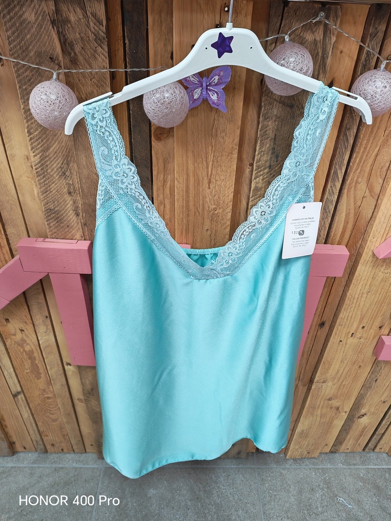 Top Col V dentelle "Zahra" vert eau