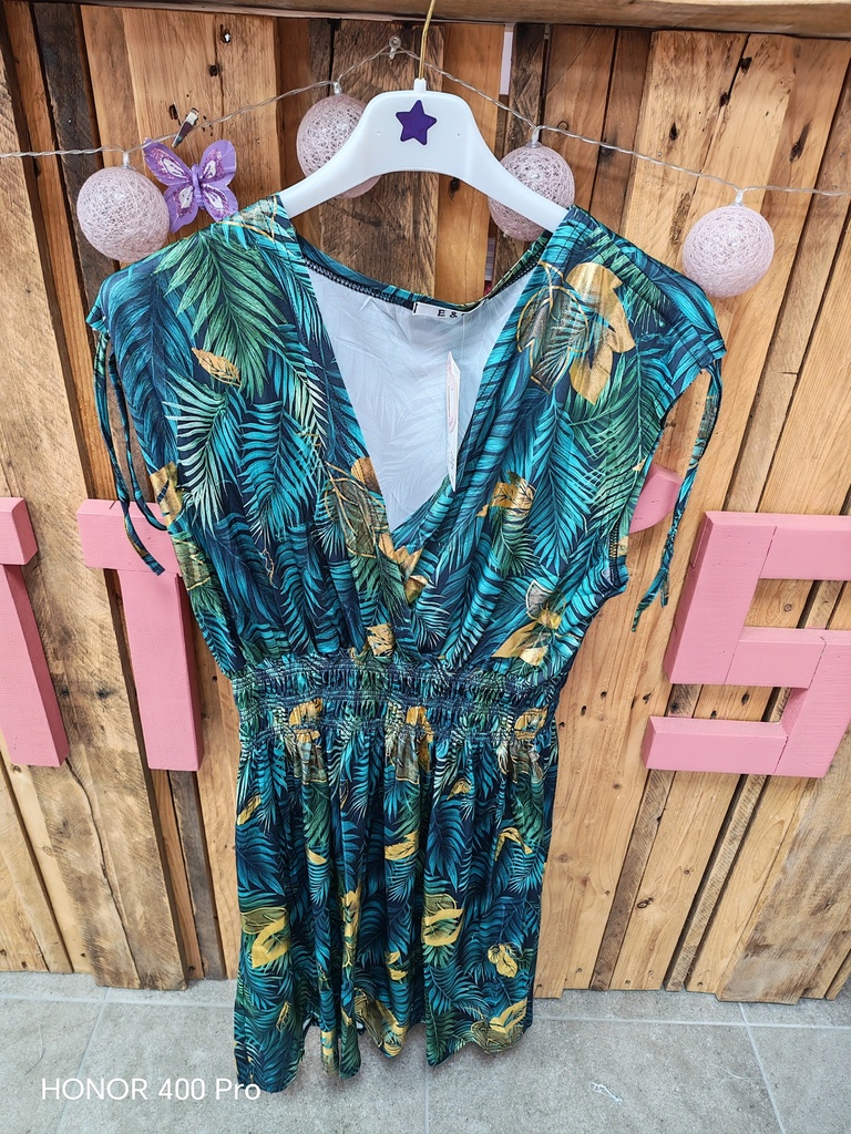Robe courte "Savana" sans manches doré turquoise