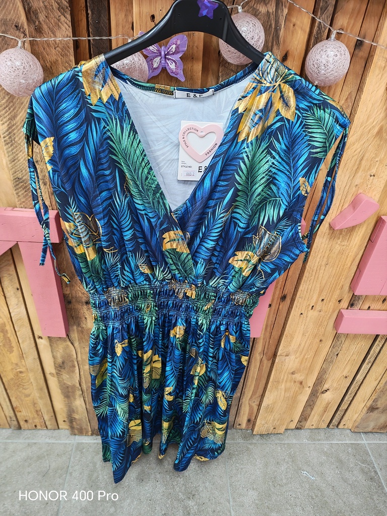 Robe courte "Savana" sans manches doré bleu