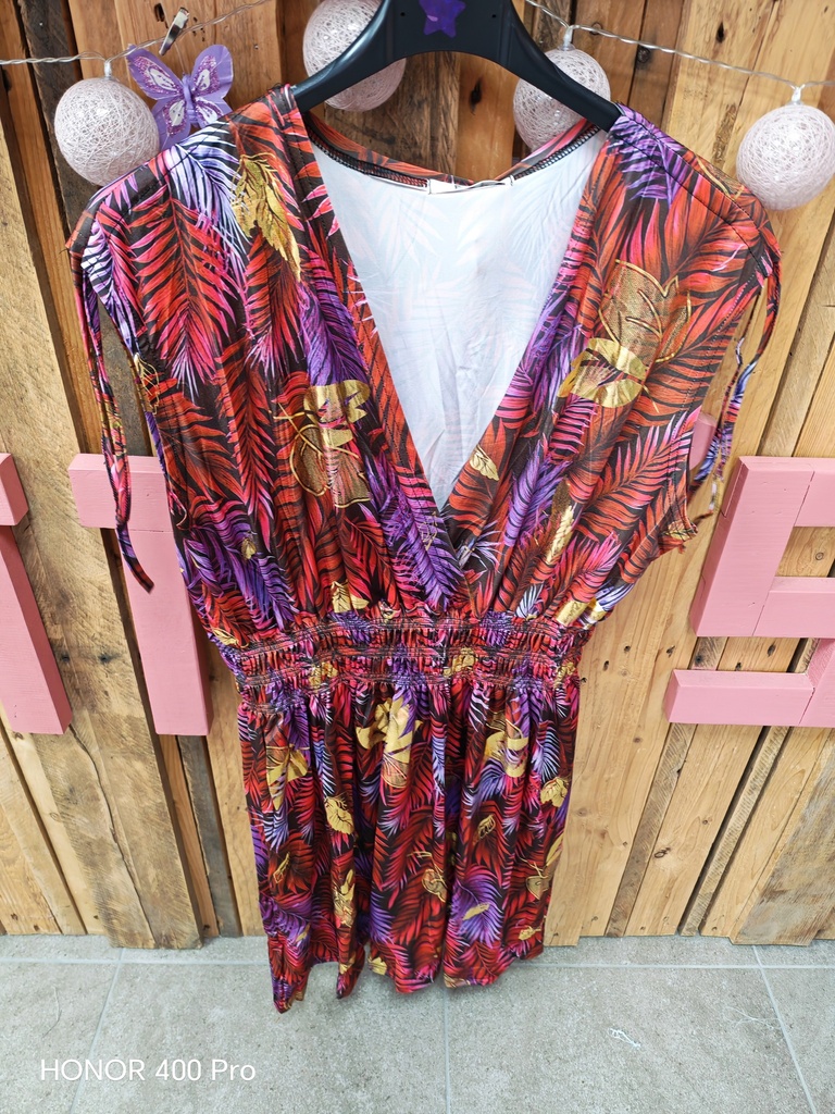 Robe courte "Savana" sans manches doré rouge