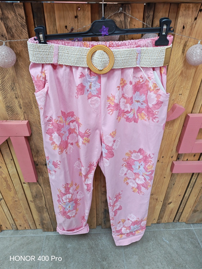 Pantalon imprimés floraux rose