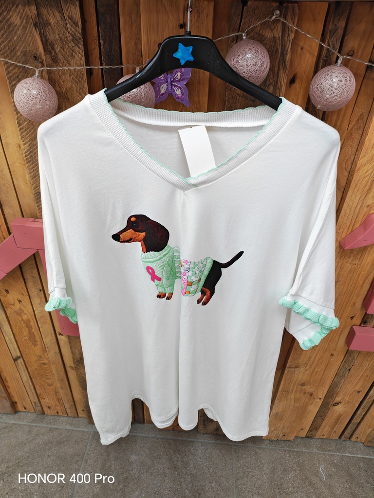 T-shirt Teckel vert eau