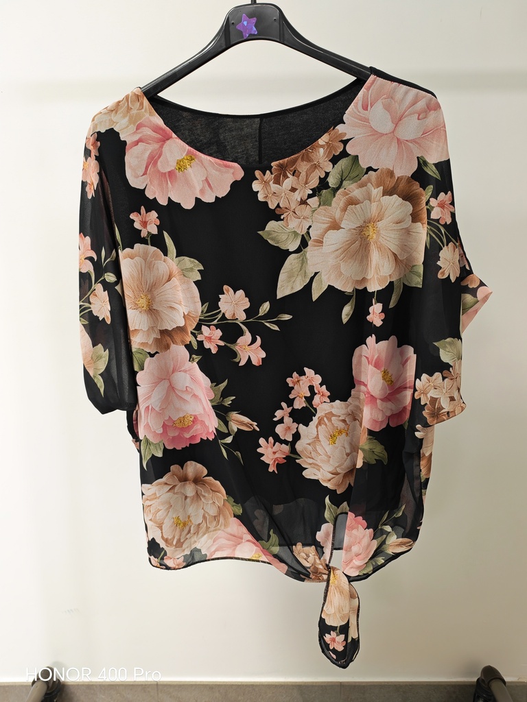 Blouse "Albertine" voile + doublure Fond noir