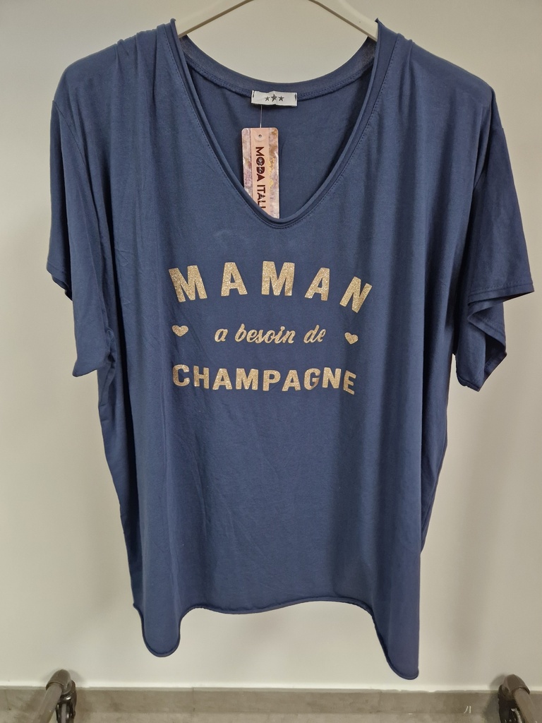 T-shirt "Maman a besoin de Champagne" Marine