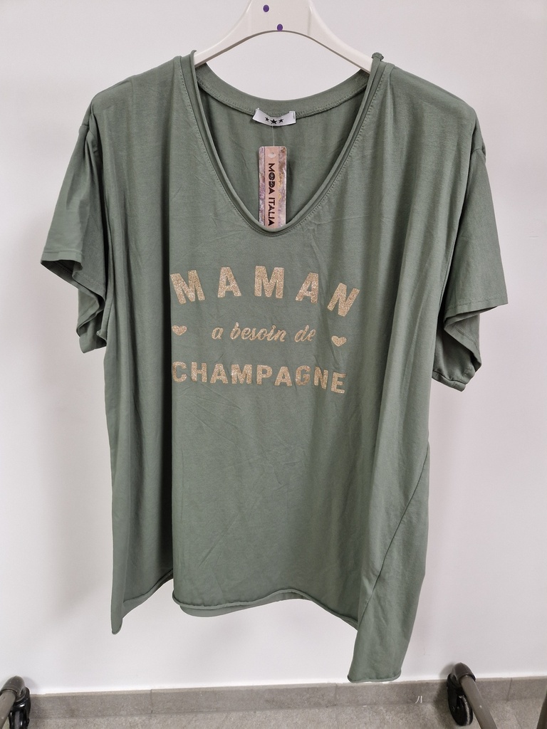 T-shirt "Maman a besoin de Champagne" Kaki