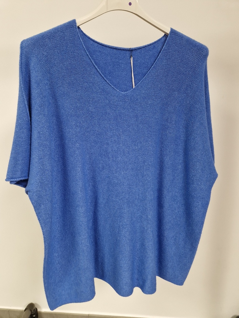 Pull "Mabel" courtes manches Col V Bleu roi
