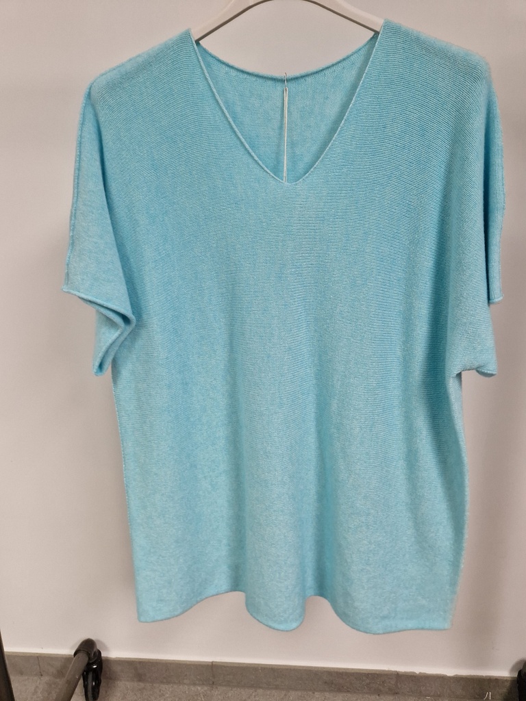 Pull "Mabel" courtes manches Col V Vert eau