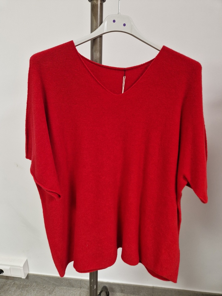 Pull "Mabel" courtes manches Col V Rouge