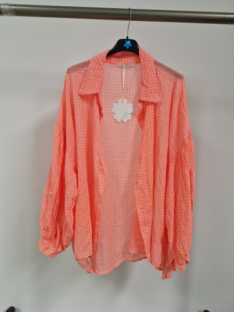 Chemise fluo carreaux tons orangés