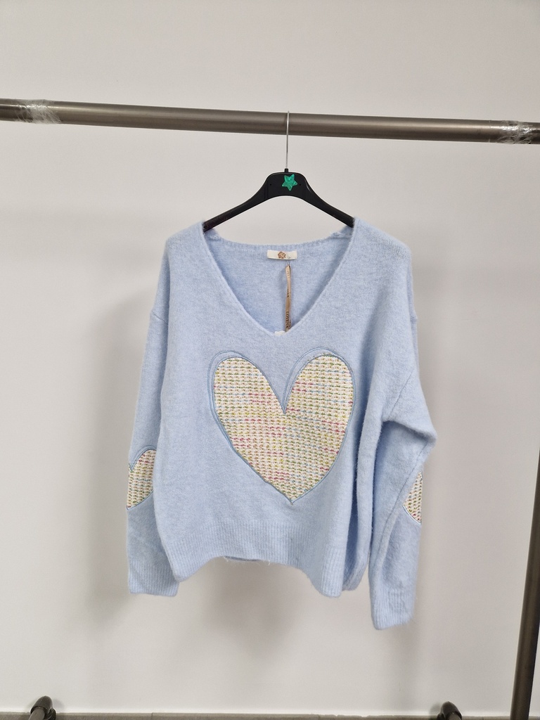 Pull coeur bleu ciel