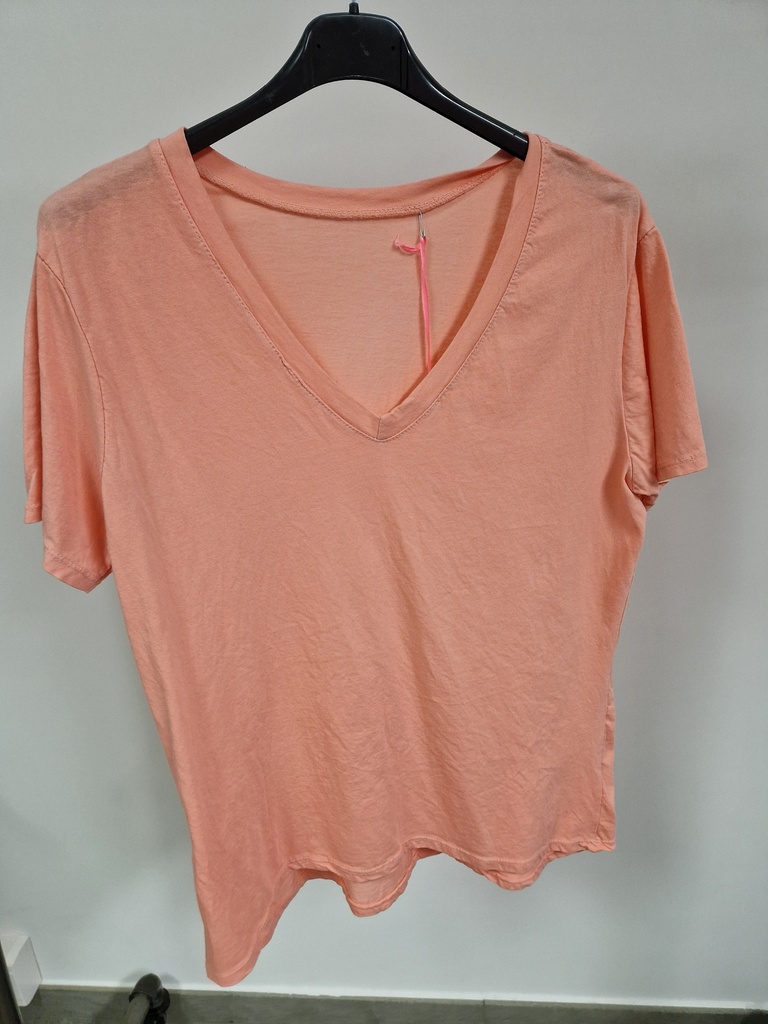 T-shirt "Mélis" unis col V Saumon