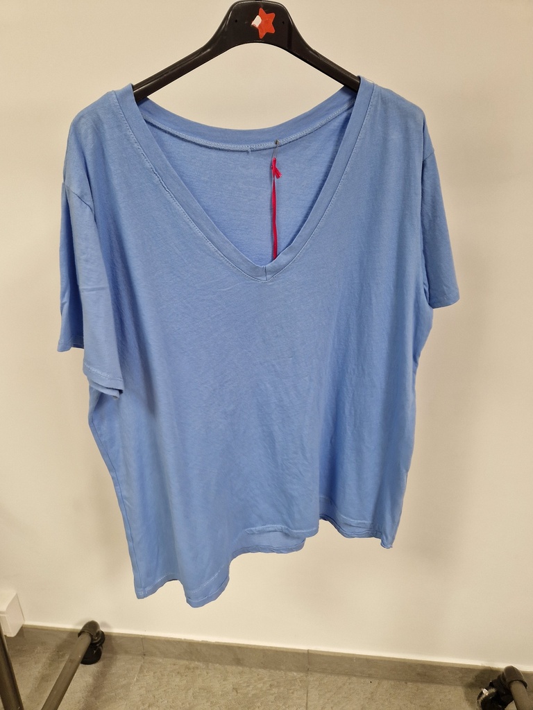 T-shirt "Mélis" unis col V Bleu jeans