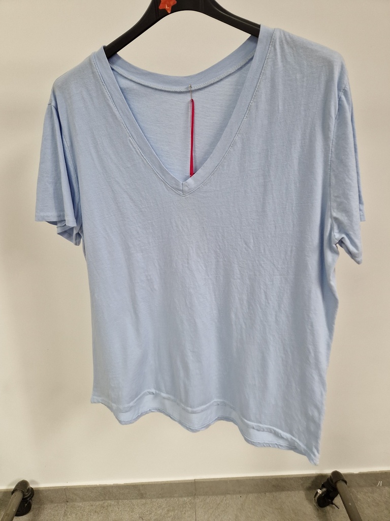 T-shirt "Mélis" unis col V Bleu ciel