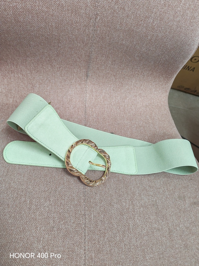 Ceinture large vert eau boucle dorée- 6cm
