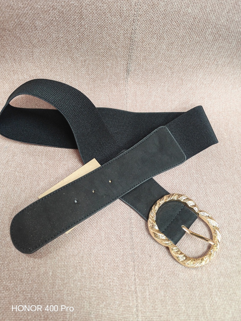 Ceinture large noire boucle dorée  - 6cm