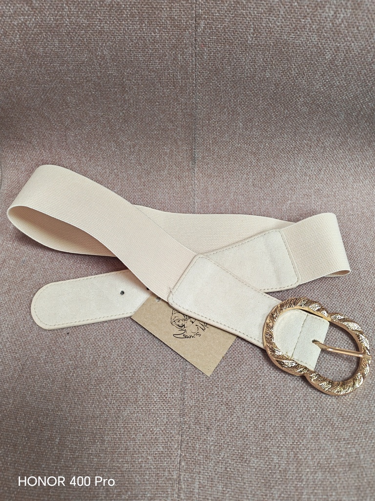 Ceinture large beige boucle dorée - 6cm