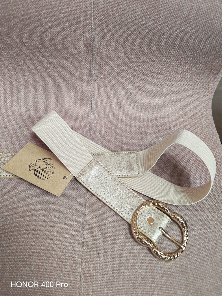 Ceinture beige-dorée boucle dorée - 4cm