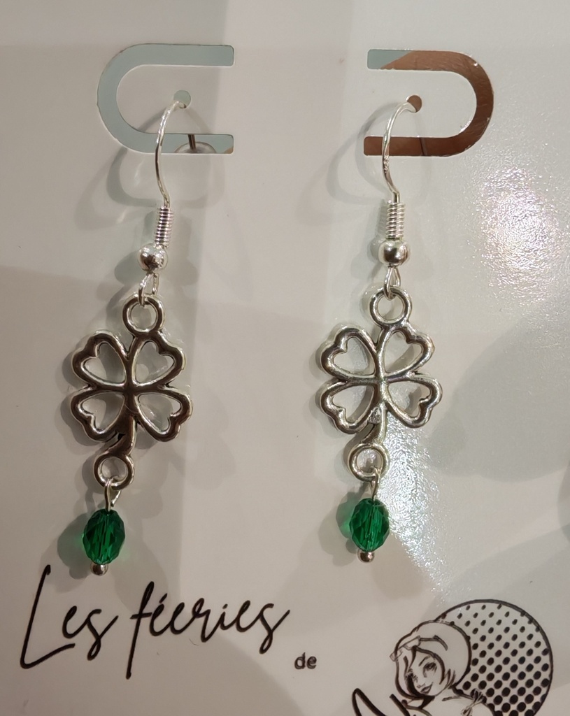 Boucles d'oreilles argentées Tréfles et olivettes Esmerald