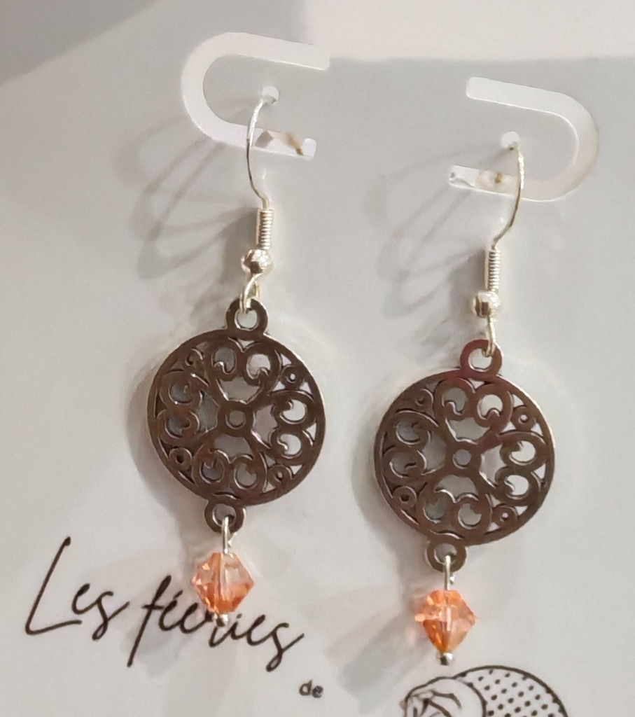 Boucles d'oreilles argentées Mandalas et toupies Caramel Delight