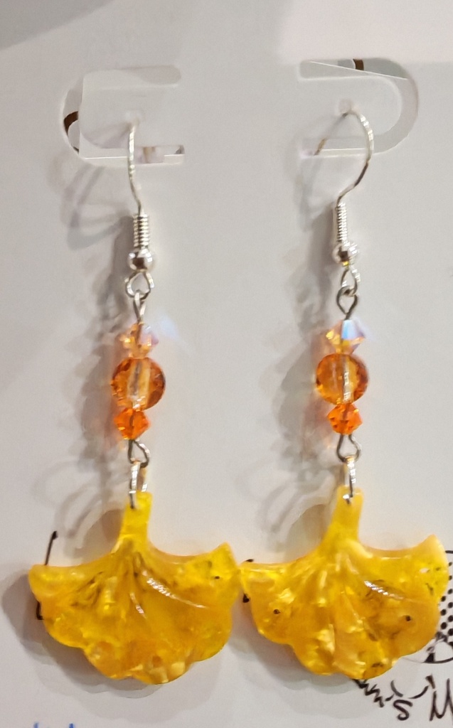 Boucles d'oreilles argentées Gingko Toupies et Sphère Orange fluo, Light Peach & WRD-603