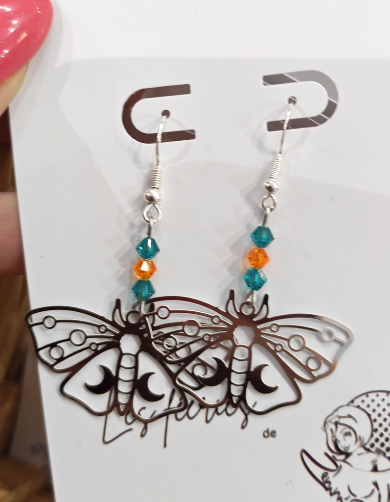 Boucles d'oreilles argentées Papillons Toupies PureCrystal Orange Fluo & Blue Zircon