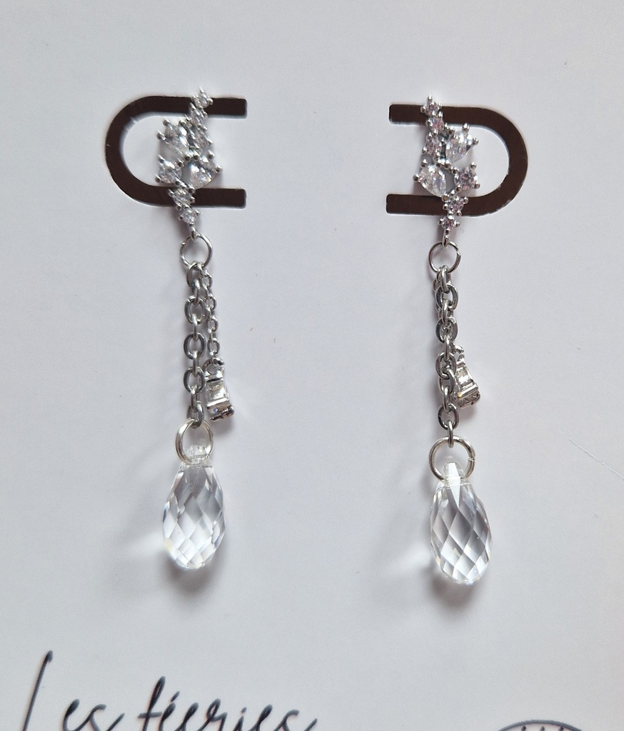 Boucles d'oreilles en argent 925 fleurs avec gouttes Crystal