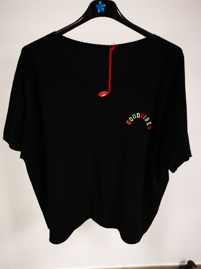 Pull "Good Vibes" manches courtes Noir