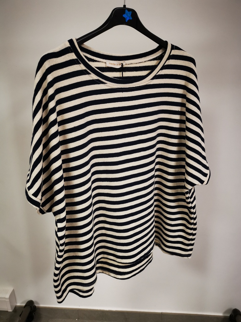 Pull léger t-shirt marinière marine et blanc