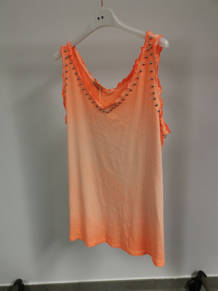 Tank top clouté orange fluo