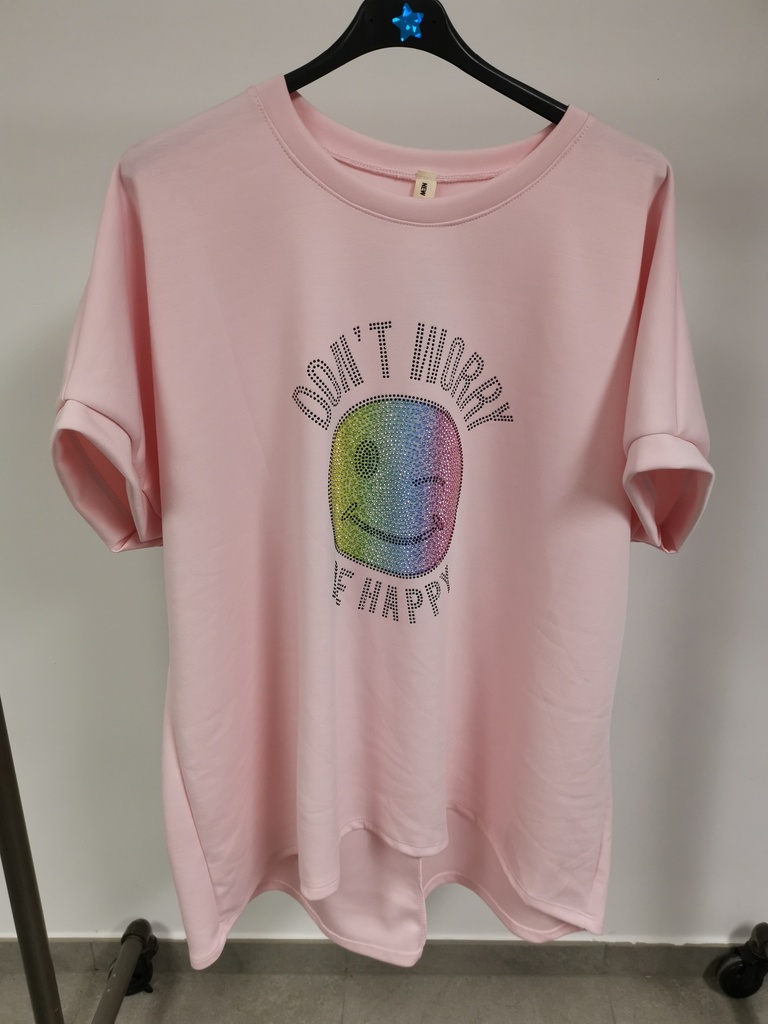 Pull t-shirt don't worry rose pâle