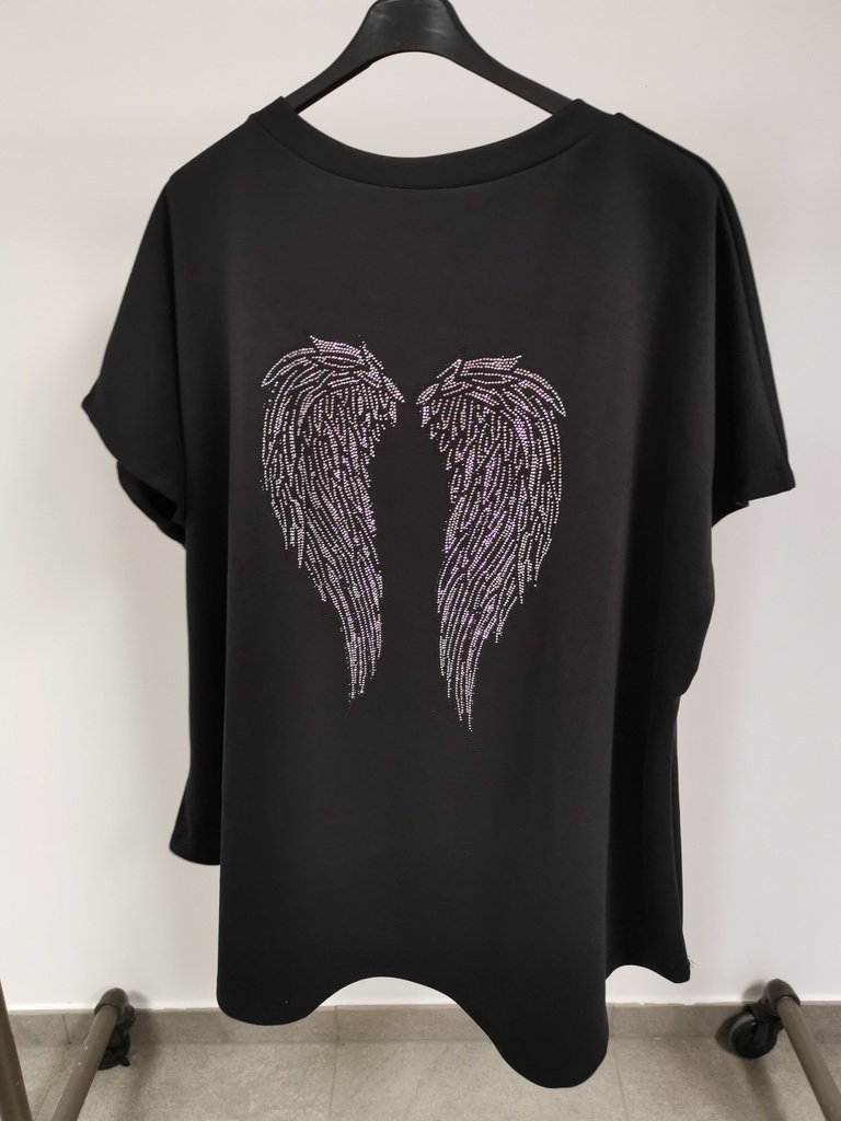 Pull t-shirt ailes dos strass noir