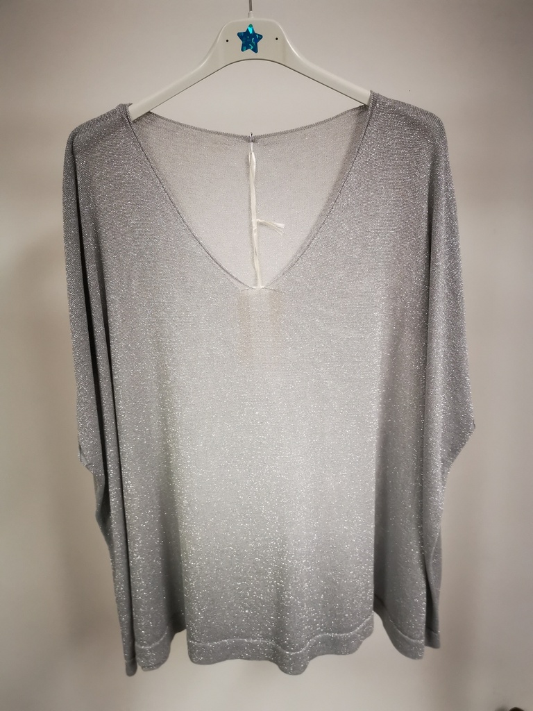 Blouse pailletées col v gris