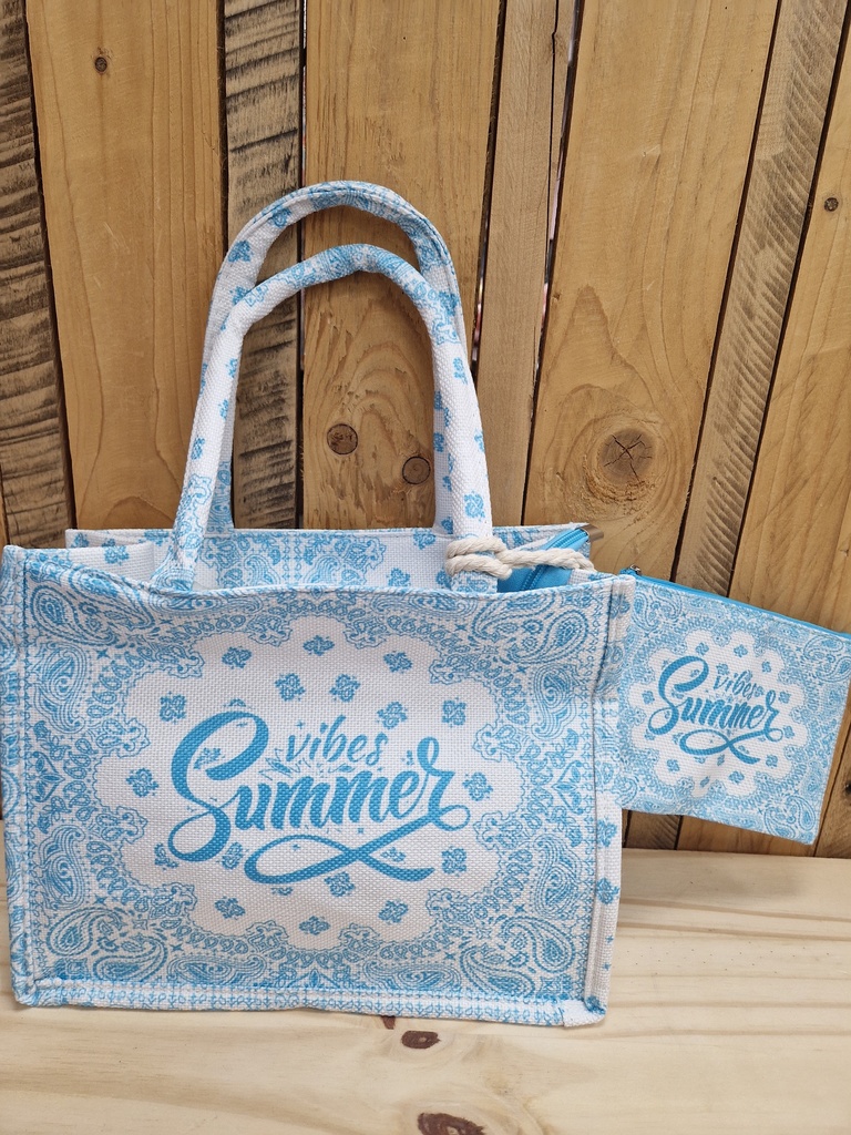 Sac + pochette "Summer Vibes" bleu azur