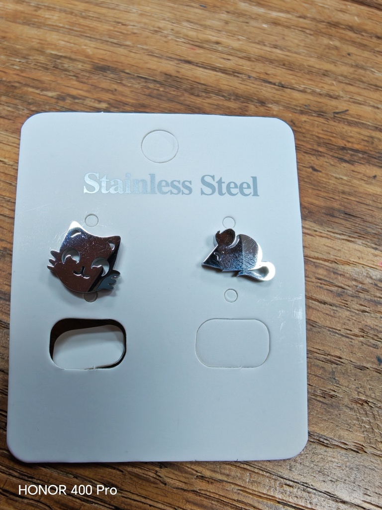 Boucles d'oreilles Acier Chirurgical argentées chat/souris