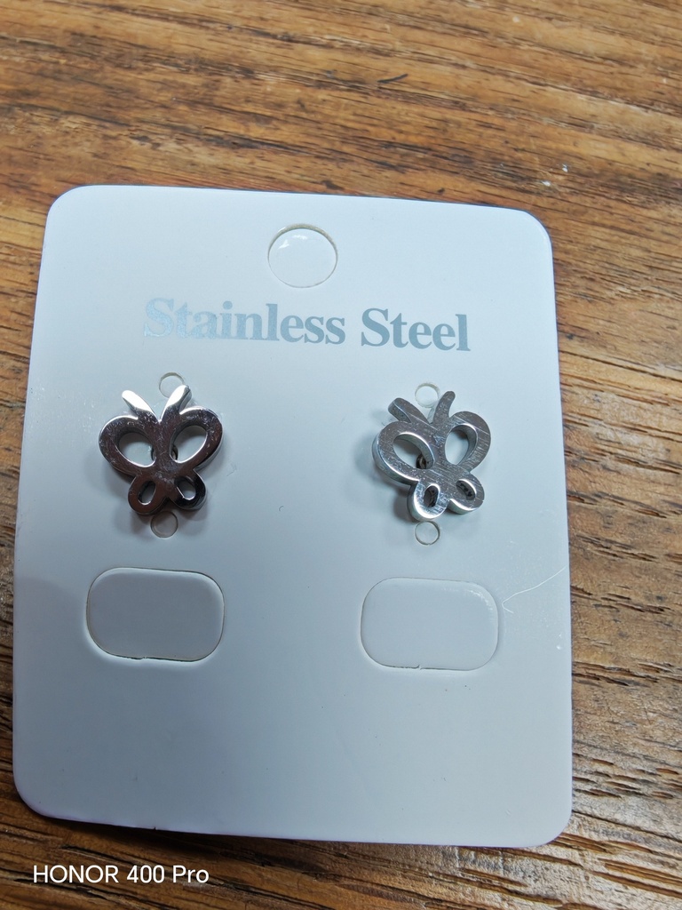 Boucles d'oreilles Acier Chirurgical argentées Papillons ajourés