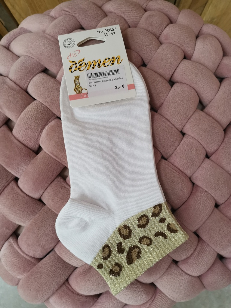 Socquettes Léopard pailletées 35-41 Blanc