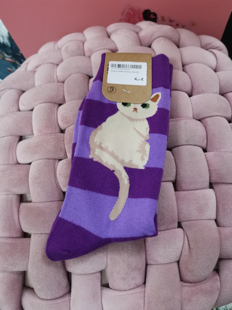 Chaussettes Funny 36/42 chat ligné mauve