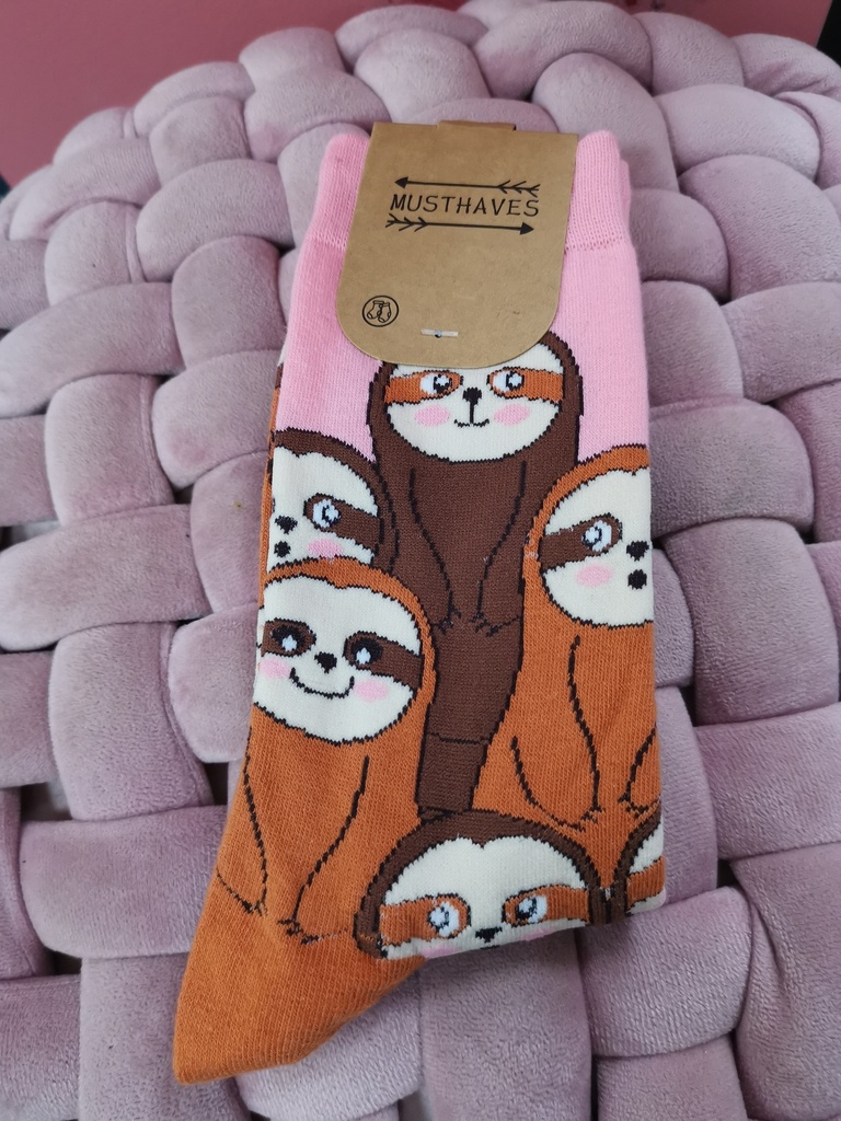 Chaussettes Funny 36/43 Paresseux rose/camel